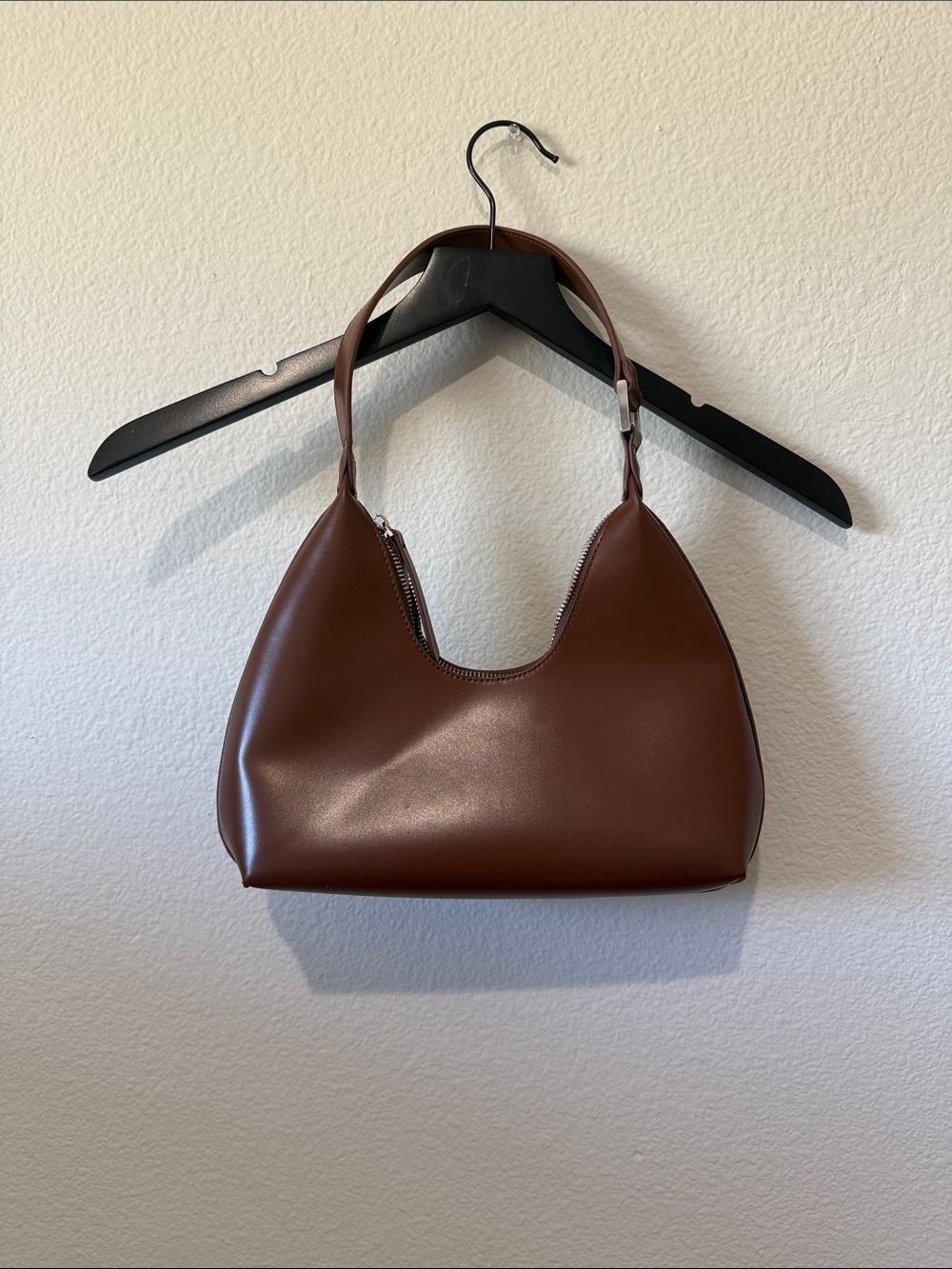 Chestnut Brown Curved Shoulder Bag Petite Simone Top Zip